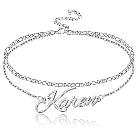 Personalized Name Ankle Bracelet for Women Custom Layered Name Anklet with Initials 18K Gold Plated Graduation Gift Customized Anklets for Women 8.7”-10.7” Cover