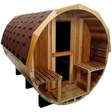 Canadian Pine Wood 8 6 to 8 Person Outdoor Barrel Sauna with Porch, 9KW Wet Dry 220V Heater, Tempered Glass Door