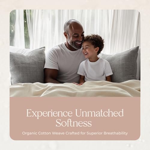 Image of 100% Organic Cotton Blanket - GOTS & Fairtrade Certified Organic Cotton Throw Blanket for Bed with a Heavy & Breathable Single Knit Weave - Great as Bedspread or Coverlet (Natural, King /Cal King)
