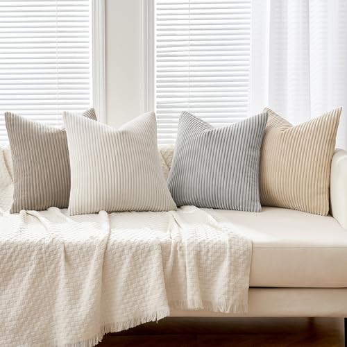 MIULEE Boho Farmhouse Throw Pillow Covers 18x18 Inch Set of 4 Neutral Tan Decorative Cushion Covers Soft Corduroy Nordic Home Decor for Couch Bed Sofa Living Room MIULEE Boho Farmhouse Throw Pillow Covers 18x18 Inch Set of 4 Neutral Tan Decorative Cushion Covers Soft Corduroy Nordic Home Decor for Couch Bed Sofa Living Room