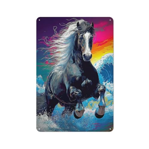 lbbgood Oceanic Horse Majesty Plaque Métallique, Finition Imprimée Nette, Pour Bureau, Mur Galerie Ou Pièce Inspirée Voyage, 30x20cm