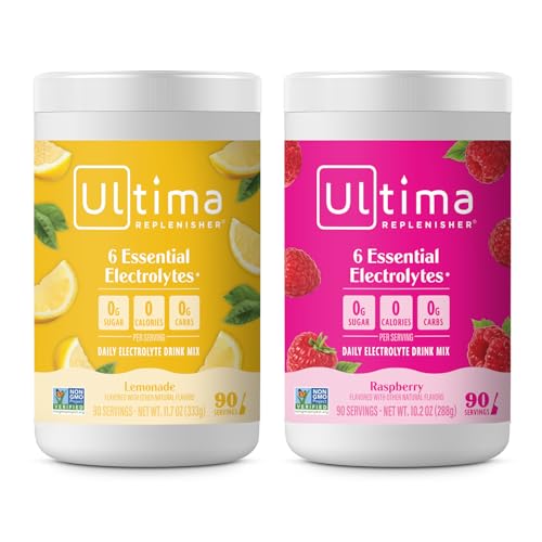 Ultima Replenisher Electrolyte Powder Drink Mix Bundle – Sugar Free – Lemonade and Raspberry, 90