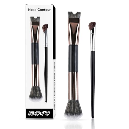 2PCS Nose Contour Brushes, 2-In-1 U-Shaped and Fluffy Brush, Angled Brush for Sculpting and Defining