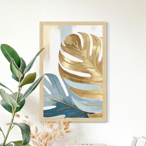 Image of ArtX Paper Leaf Paintings For Wall Decoration, Home Decor Wall Art, Hotel Wall Painting for Living Room, Multicolor, Natural Wood Color Frames, 12x18 inch, Set of 3