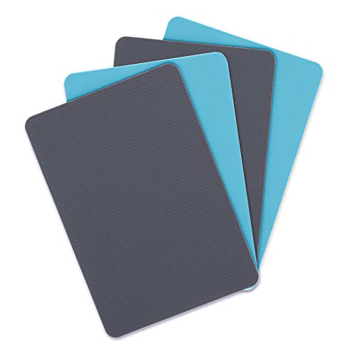 Image of Dexas Heavy Duty Cutting Board Grippmat, Flexible Cutting Boards for Kitchen, Set of 4, Non Slip Plastic Board Cutting Mat 8 by 11 inches, Gray and Turquoise Set Kitchen Gadgets