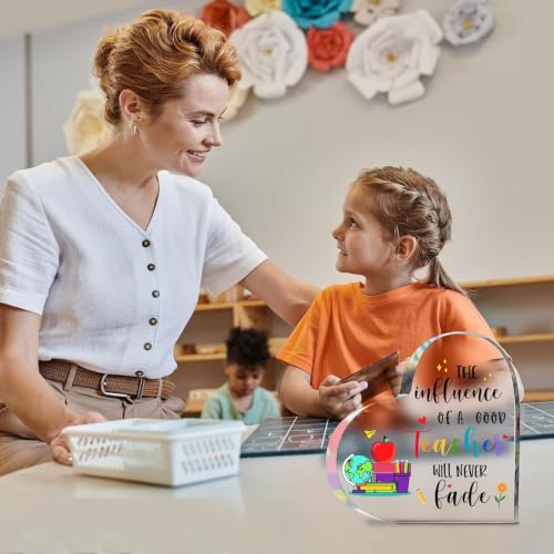 Image of Teacher Appreciation Gifts for Women Men, Acrylic Heart Sign | to My Teacher Paperweight Presents Birthday Christmas Retirement Thank You Gifts for Teacher