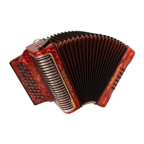 Hohner Corona Xtreme II 34 Pearloid, 31 Treble and 12 Standard Bass Buttons Bisonoric Accordion with Diatonic Class and 2 Voices MM (FBbEb Keys, Pearl Red)