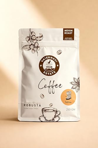Image of Vaishnavi Estate's Medium Roast Robusta Coffee | Single Origin | Shade Grown | Freshly Roasted & Ground | Espresso - (250g, Pack of 1)