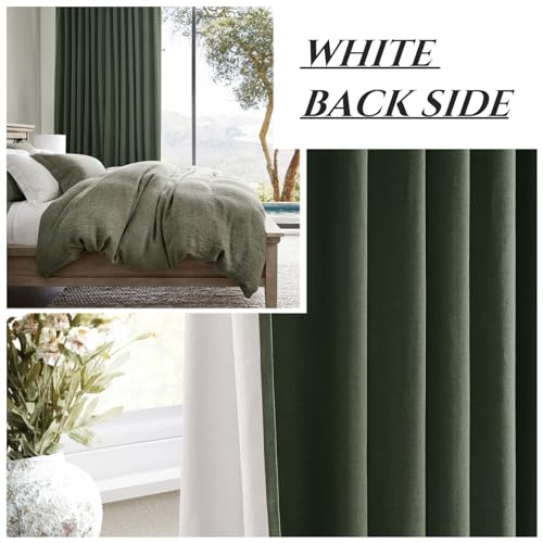 Image of Lush Decor 132 Inch Long Insulated Back Tab Pinch Pleated Curtains, Linen Olive Green Blackout Large Window Drapes, Room Darkening Extra Long Tall Curtain for Living Room (40 inch Wx132 x2 Panels Loden)