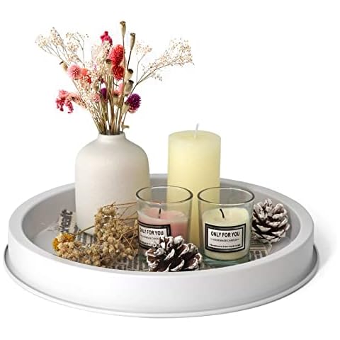 FRTIM White Round Decorative Tray for Coffee Table, 11.4 Inches Small Serving Circle Tray, Candle Holder Tray, Home Decor Tray for Modern Farmhouse Dining Table Kitchen Countertop Centerpiece Cover
