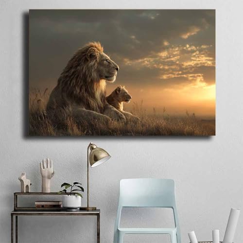 Peinture lion sur toile 70x100cm marron pour decoration salon - 4