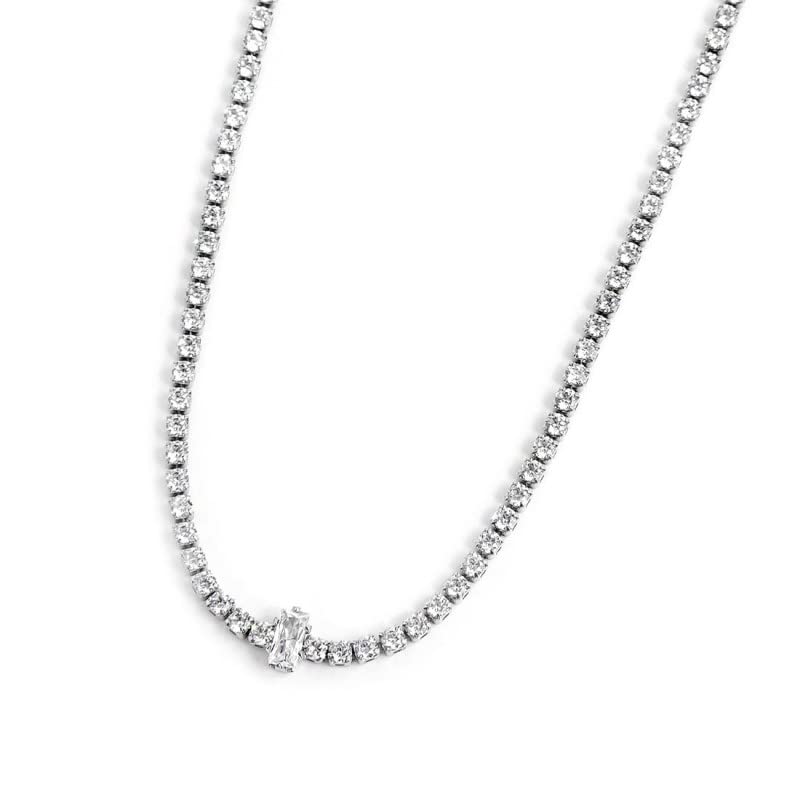 Collier tennis choker zirconi blanc femme ras de cou acier inoxydable brillant