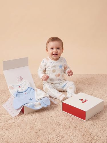 Image of 6 Pcs Clothing Gift Set with Box, 100% Cotton Soft & Breathable 6-Piece Layette Set with Bodysuit, Romper, Bib, Cap, Mittens & Swaddle, 0-12 Months, All-Season Wear