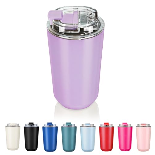 Puraville Insulated Tumblers with Lid, 14 oz Travel Coffee Mug Stainless Steel Vacuum Thermos Cup, 10/14 oz Leak Proof Reusable Double Walled Coffee Tumbler for Iced and Hot Drinks,Lilac, CM003