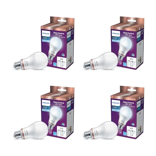 Image of Philips 60 Watt Equivalent A19 LED Daylight (5000K) WiZ Powered Smart Wi-Fi Bulb (Pack of 4)