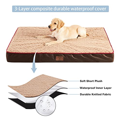 WNPETHOME Orthopedic Large Dog Bed, Dog Bed for Large Dogs with Egg Foam Crate Pet Bed with Soft Rose Plush Waterproof Dog Bed Cover Washable Removable