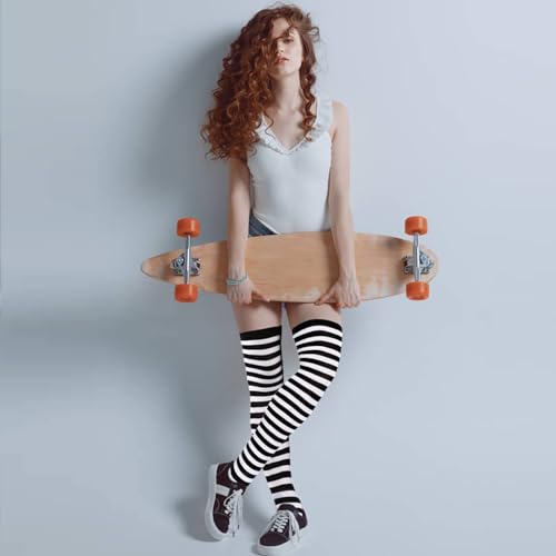 2/4 Sets Womens Striped Knee High Socks Long Knitted Arm Warmers Fingerless Gloves for Halloween Costume