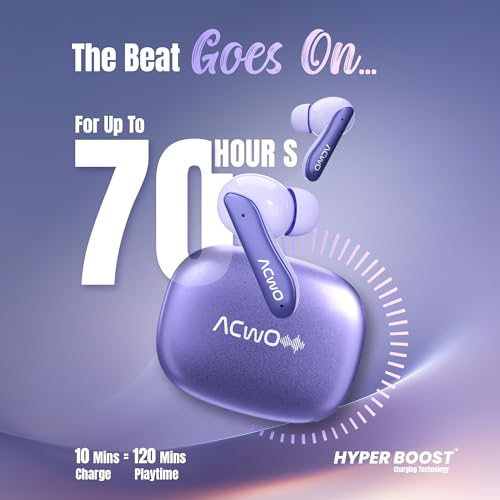 Image of ACwO Dwots 111 in Ear Wireless Earbuds|Up to 75Hrs Battery Life|10Mm Spatial Drivers|Noise-Free Calls with 4 Noise Cancellation Mics|Bluetooth V5.4|Dedicated Cinematic & Bass Mode (Irish Purple)