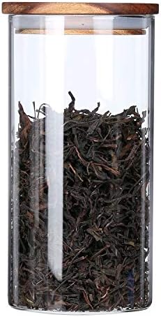 Clear Glass Canisters Jars Containers Set for Food Storage with Airtight Wood Lids,Kitchen Canister,Tea Coffee Canister Sugar Loose Leaf Tea Container Cookies Jar,BPA Free,39 Fluid-oz