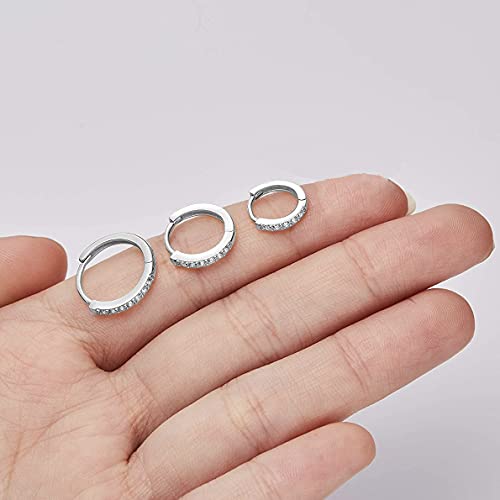 Hasnsofie Creolen Silber Damen Ohrringe, 3 Paare 925 Sterling Silber Set, Hypoallergen Klein Schlafen mit AAA Zirkonia, Kreolen Set in 10, 12, 14mm