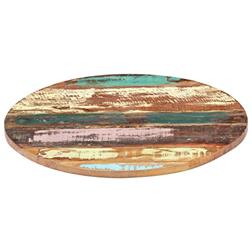 Susany Dessus Table Rond 50cm 25-27 mm Bois de récupération Solide,Dessus de Table Rectangulaire Remplacement de Table,Plateau en Bois Massif,Dessus de Table,pour Table à Manger et Bureau Naturelle