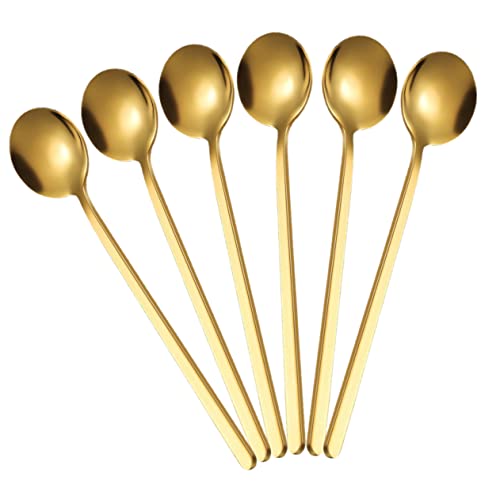 PartyKindom 6 piezas Cucharas Inoxidable para Café Cucharillas Largas y Redondas para Resistentes la Oxidación Utensilios Prácticos para Bebidas y Postres