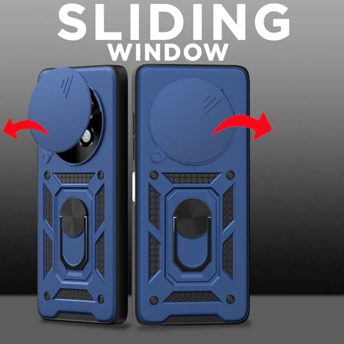 Image of Pikkme Back Cover for Realme 13 Plus 5G / Realme P1 Speed 5G | Sliding Camera Shield with Ring Stand | D10 Full Camera Protection Bumper Case (Blue)