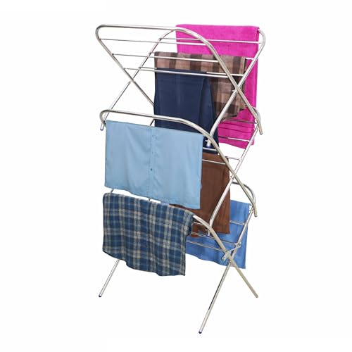 Image of Familia- Stainless Steel Clothes Drying Stand | Foldable Laundry Drying Rack | Rust Resistant Space Saving Cloth Dryer Stand for Home, Indoor, Outdoor, Balcony & Bathroom | CS 24 x 2.5 FM-SS