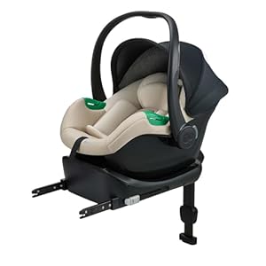 Kinderkraft MINK PRO 2 i-Size 40-87 cm Babyschale, Kindersitz mit isofix MINK FX2-Basisstation, Autositz von geburt Gruppe 0+, Verstellbare Kopfstütze, Einsatz für die Jüngsten im set, Beige