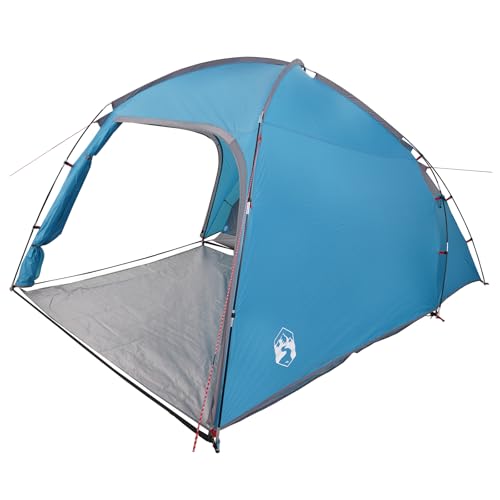 vidaXL Cabin Tent Blue Polyester and Fiberglass Material Medium Size Waterproof UV Protection Collapsible Portable Design Spacious Interior Zipper Closure Summer Camping Essential Shelter Outdoor