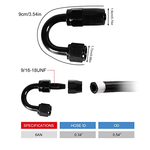 Image of 1PCS 6AN 180 Degree Swivel Hose End Fitting for Braided CPE Fuel Line Anodized Aluminum Alloy Black