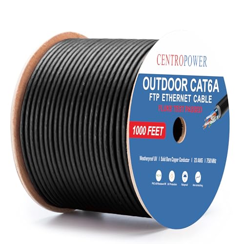 Outdoor Cat6A Direct Burial Ethernet Cable, 1000 ft, Shielded F/U...