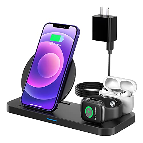 Wireless Charging Station, 3 in 1 Wireless Charger Compatible for iPhone/iWatch/Airpods, Fast Qi-Certified Charging Stand Support iPhone 13/12/11 Pro Max/XR/XS/X,iWatch SE 6 5 4 3 2 1,AirPods Pro