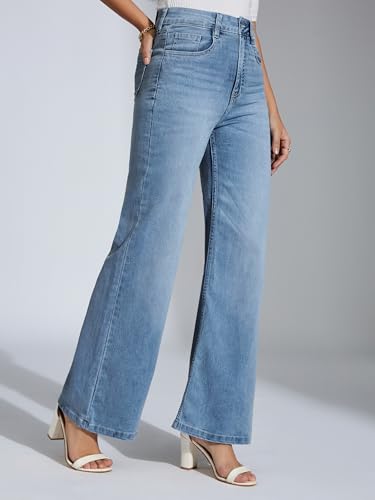 Image of Miss Chase Women's Wide-Leg High-Rise Regular-Length Stretchable Shaping Denim Jeans