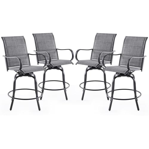 Image of Soohow Swivel Patio Bar Stools Set of 4, Outdoor Barstools with Paded Textilene Fabric, All Weather Bar Height Outdoor Chairs, Tall Swivel Patio Chair for Balcony, Poolside, Yard