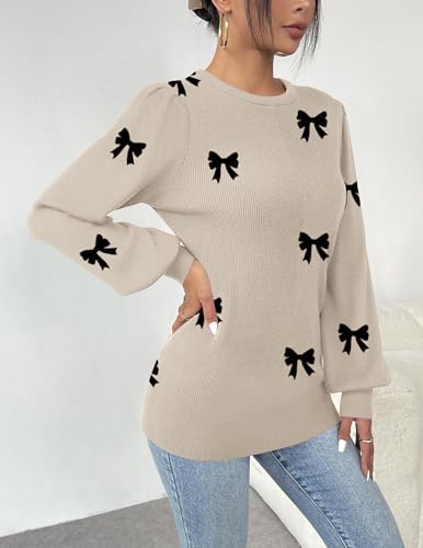 Image of Zeagoo Womens Sweaters Fall 2026 Dressy Casual Long Sleeve Shirts Ribbed Knit Winter Outfits Puff Pullover Jumper Tops