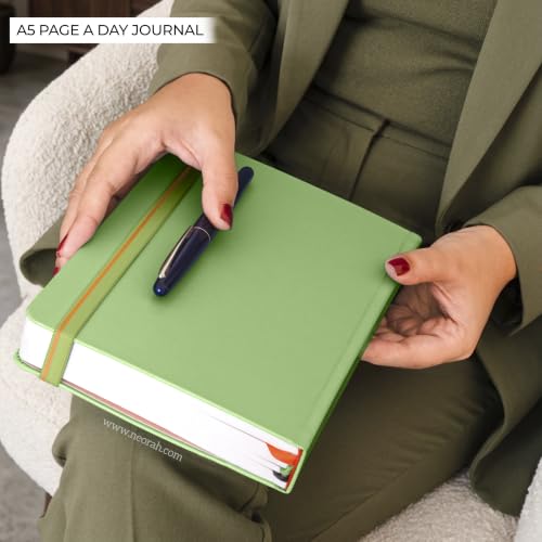 Image of NEORAH -A5 DOTTED | 368 Pages - 110 Gsm | PAGE A DAY JOURNAL (21x14.8 cm)-Hardcover Dot Grid Notebook |Back Pocket |3 Silk Book Mark - Completely HANDMADE for Journaling,writing - LIGHT GREEN
