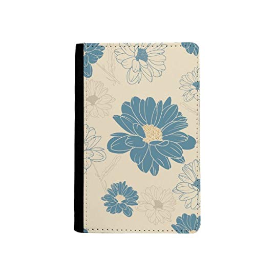 Porte-passeport fleur chrysanthème bleu, étui de protection raffiné en similicuir texturé