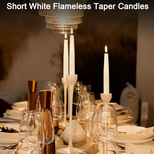 Image of Real Wax Flameless Taper Candles with 6H Timer, LED Flickering Taper Candles Battery Operated with 3D Wick, 4 Pcs Ivory Flameless Candlesticks for Spring Wedding Home Decor
