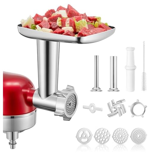 FOHERE Edelstahl Fleischwolf Aufsatz für Kitchenaid Zubehör, Standmixer, Fleischwolf Zubehör Inklusive 2 Wurstfüllhörner, 2 Schleifklingen 4 Mahlscheibe, Bürste (Ohne Maschine, nur Zubehör)