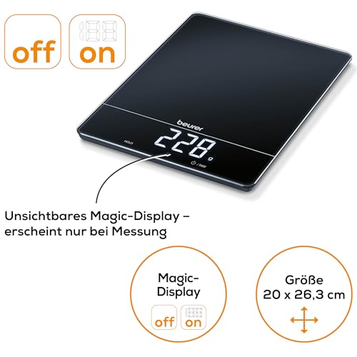 Foto von Beurer KS 34 Küchenwaage, für präzises Wiegen bis 15 kg, mit Tara-Zuwiegefunktion und Magic LED-Display, schwarz