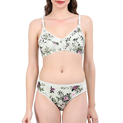 Image of Women Non Padded Wirefree Pure Cotton Printed Multicolor Bra & Penty Set 2 Pack Combo