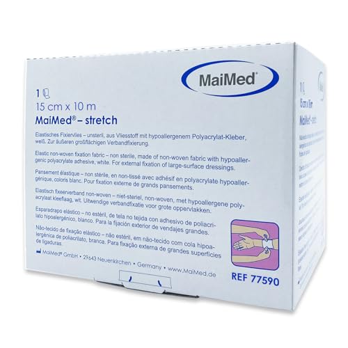 MaiMed Stretch Universal 15cm x 10m Fixierpflaster Rolle | Elastisches Klebeband für Verbände | Hypoallergenes Fixiervlies | Medizinisches Klebepflaster