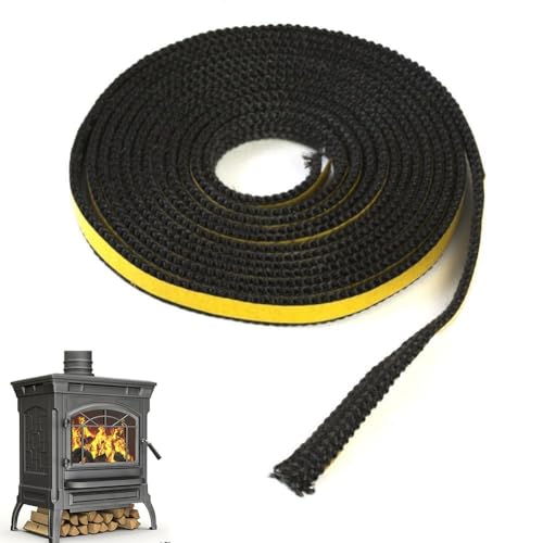 SageFurned Cuerda de junta de chimenea para 4 m x 10 x 2 mm para repuesto de sello de puerta de vidrio de estufa de leña, cinta de sellado de horno de fibra de algodón compatible con puertas de