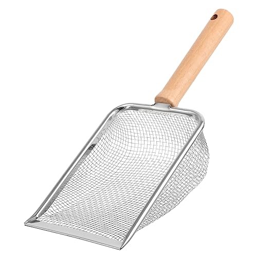 COSMEVIVI Wooden Handle Stainless Steel Cat Litter Shovel Reptile Litter Scoop Heavy Duty Litter Scoop Reptile Poop Scoops Steel Litter Scoop Poop Tool Reptile Sand Scooper
