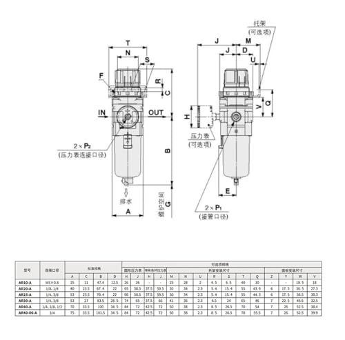 Filtre régulateur compresseur d'air 1/4 avec séparateur eau et huile AW20-2CG-A - 5