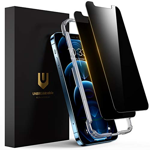 UNBREAKcable Privacy Screen Protector for iPhone 12/ iPhone 12 Pro Shatterproof Tempered Glass [True 28Anti Spy] [9H Hardness] [Easy Installation Frame] Black Protector for iPhone 6.1 - 2 Pack