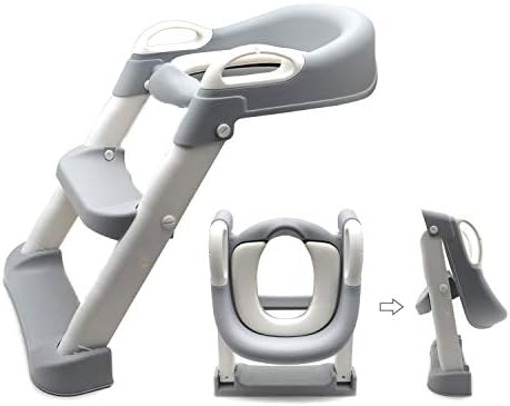 Potty Training Seat with Step Stool Ladder, SKYROKU Potty Training Toilet for Kids Boys Girls Toddlers - Comfortable Safe Potty Seat with Anti-Slip Pads Ladder Grey