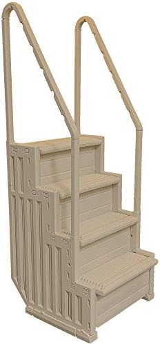 Confer STEP-1VM Stair Ladder Entry System with 4 Steps and 2 Handrails for Flat Bottom Above Ground Swimming Pool, Snap-in Installation, Warm Beige