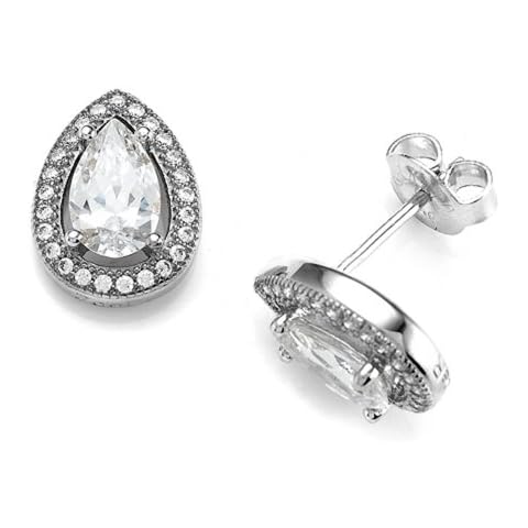 Zoe R Sterling Silver Micro Pave Hand Set Cubic Zirconia Pear Shape Earrings Cover